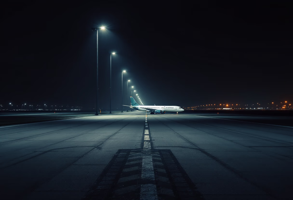 Airport runway at night