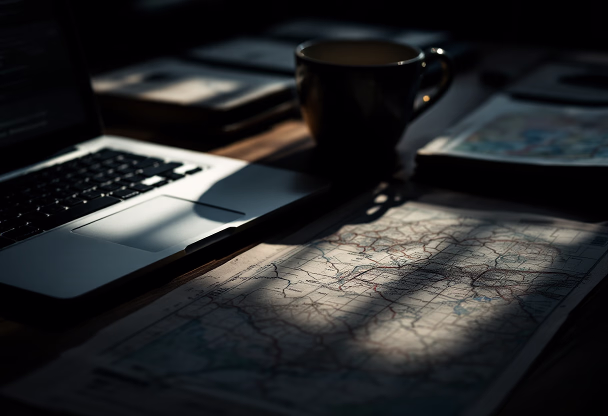 Executive desk with map